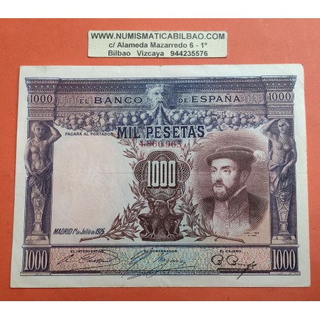 @EMITIDO por EL BANDO REPUBLICANO en 1936@ ESPAÑA 1000 PESETAS 1925 CARLOS I Sin Serie 4860963 Pick 70C BILLETE MBC+