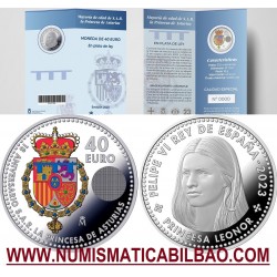 . 1 aacoin @15/NOVIEMBRE Envío - PROOFLIKE@ ESPAÑA CARTERA FNMT 40 EUROS 2023 PRINCESA LEONOR MONEDA DE PLATA COLORES