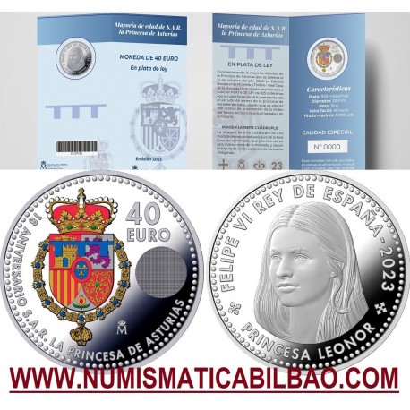 . 1 aaacoin @AGOTADA@ CARTERA FNMT 40 EUROS 2023 PRINCESA LEONOR DE ASTURIAS MONEDA DE PLATA PROOFLIKE Estuche