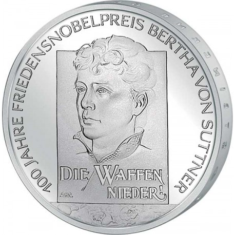 ALEMANIA 10 EUROS 2005 Ceca F BERTHA VON SUTTNER MONEDA DE PLATA SC silver coin BRD