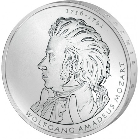 ALEMANIA 10 EUROS 2006 Ceca D WOLFGANG AMADEUS MOZART FAMOSO MUSICO y COMPOSITOR KM.248 MONEDA DE PLATA SC silver coin BRD