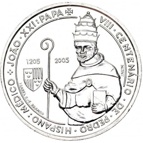 PORTUGAL 5 EUROS 2005 PAPA JUAN XXI 800, ANIV. DE SU NACIMIENTO MONEDA DE PLATA SC SILVER