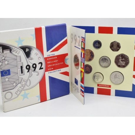 1992 INGLATERRA UNITED KINGDOM BRILLIANT UNCIRCULATED COIN COLLECTION incluye 50 PENIQUES 1993 1992 CEE NICKEL MINT SET