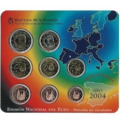 @VER FOTO@ ESPAÑA CARTERA FNMT EURO 2004 BU SET KMS SC 1+2+5+10+20+50 Centimos 1 EURO + 2 EUROS 2004 REY JUAN CARLOS I