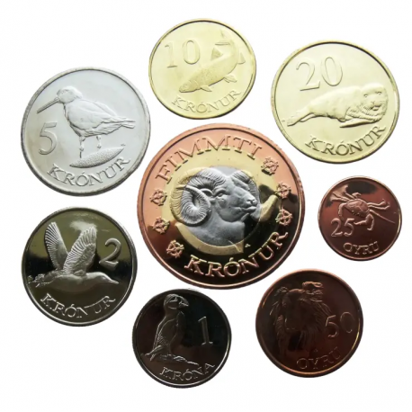 . 8 Monedas x ISLAS FEROE 2011 SC 25+50 Oyru y 1+2+5+10+20+50 Kronur 8 coins ESSAI PRUEBA PATTERN Faeroe Islands