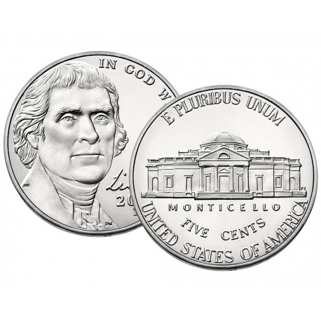 ESTADOS UNIDOS 5 CENTAVOS 2011 D JEFFERSON 2º RETRATO KM.381 MONEDA DE NICKEL SC USA 5 cent from MINT SET