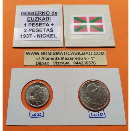 1+2 PESETAS 1937 GOBIERNO DE EUSKADI NICKEL BILBAO Euzkadi (2)