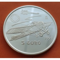 . 1 ONZA + CÁPSULA x ESPAÑA 5 EUROS 1997 HOMENAJE A LA AVIACION NIEUPORT AVION MONEDA DE PLATA FNMT OZ 33,62 grs Ley 925