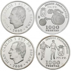 . 2 monedas + CÁPSULAS x ESPAÑA 1000 PESETAS 2000 JUEGOS PARALIMPICOS DE SIDNEY ATLETISMO CIEGOS + SILLA PLATA NO ESTUCHE