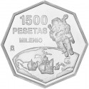 . 1 moneda + CÁPSULA x ESPAÑA 1500 PESETAS 1999 MILENIO, ASTRONAUTA y CARABELAS MONEDA DE PLATA NO ESTUCHE FNMT