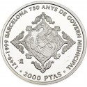 . 1 moneda + CÁPSULA x ESPAÑA 2000 PESETAS 1999 BARCELONA 750 ANYS DE GOVERN MONEDA DE PLATA NO ESTUCHE FNMT 0,80 ONZAS