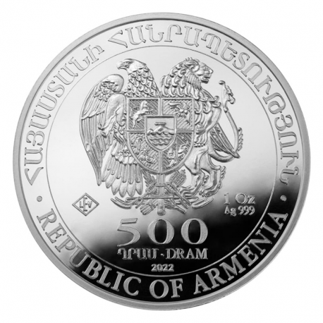 . 1 aacoin 2022 x ARMENIA 500 DRAMS 2022 ARCA DE NOE MONEDA DE PLATA cápsula ONZA OZ Noah's Ark