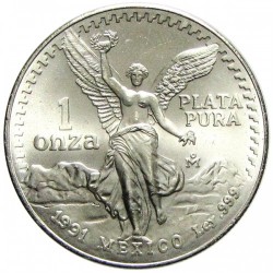 MEXICO 1 ONZA 1991 ANGEL PLATA PURA SC+ ONZA SILVER UNC+