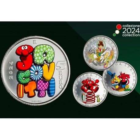 . @3 MONEDAS - COLORES@ ITALIA 5 EUROS 2024 Comics JACOVITTI MONEDAS DE NICKEL Estuche Oficial 5.000 uds