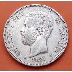 ESPAÑA 5 PESETAS 1871 * 18 74 DEM REY AMADEO I DE SABOYA y ESCUDO KM.666 MONEDA DE PLATA (DURO) Spain silver R/3