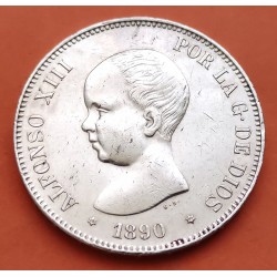 @PRECIOSA pero LIMPIADA@ ESPAÑA 5 PESETAS 1890 * 18 90 MPM REY ALFONSO XIII MONEDA DE PLATA (DURO) KM.689 Spain silver R/1