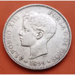 @ULTIMO DURO ACUÑADO@ ESPAÑA 5 PESETAS 1899 * -- -- SGV REY ALFONSO XIII KM.707 MONEDA DE PLATA Spain silver R/4