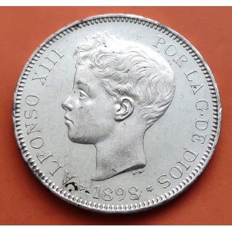 @PRECIOSA - MANCHITAS@ ESPAÑA 5 PESETAS 1898 * 18 98 SGV REY ALFONSO XIII KM.707 MONEDA DE PLATA (DURO) Spain silver R/5