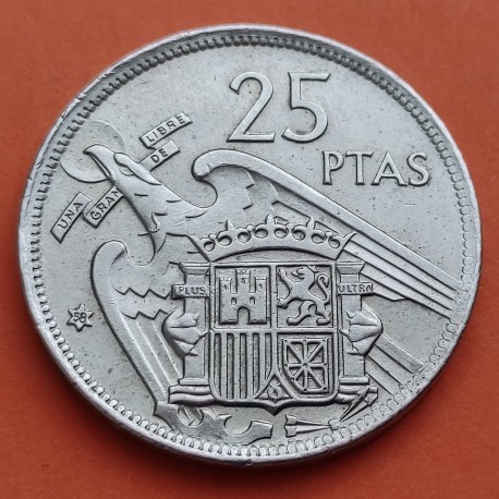 @MUY RARA@ ESPAÑA 25 PESETAS 1957 * 58 FRANCISCO FRANCO ESTADO ESPAÑOL KM.787 MONEDA DE NICKEL SC + IMPERFECCIONES SI PLUS ULTRA