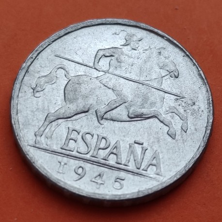 ESPAÑA 5 CENTIMOS 1945 FRANCO SIN CIRCULAR JINETE ALUMINIO