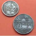 . 2 monedas x SANTANDER PALENCIA y BURGOS 50 CENTIMOS 1937 + 1 PESETA 1937 GUERRA CIVIL NICKEL ESPAÑA Par/4