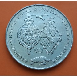 ASCENSION 25 PENIQUES 1981 TORTUGA y ESCUDOS BODA DE LADY DI y CARLOS KM.3 MONEDA NICKEL @MANCHAS@ 25 Pence ROYAL WEDDING