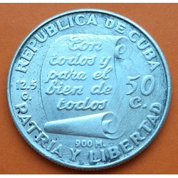 CUBA 50 CENTAVOS 1953 JOSE MARTI PATRIA y LIBERTAD KM.28 MONEDA DE PLATA MBC @LIMPIADA y RAYITAS@ Caribe R/4