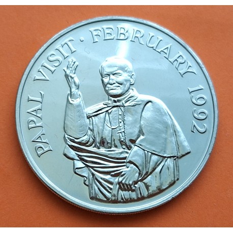 @ESCASA@ GAMBIA 10 DALASIS 1992 VISITA DEL PAPA JUAN PABLO II KM.30 MONEDA DE NICKEL SC Africa coin