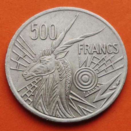 . GABÓN (Letra D) ESTADOS DEL AFRICA CENTRAL 500 FRANCOS 1977 ANTILOPE KM.12 MONEDA DE NICKEL EBC- Central African States