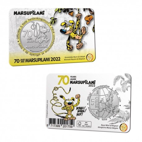 . 1 acoin @Tirada 7,500@ BELGICA 5 EUROS 2022 MARSUPILAMI personaje del comic SPIROU @NO COLOR@ MONEDA DE NICKEL Coincard