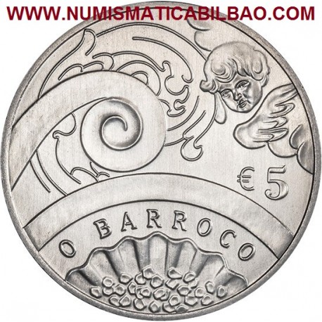 PORTUGAL 5 EUROS 2018 BARROCO y ROCOCO Edades del Arte en Europa MONEDA DE NICKEL SC