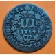 @ESCASA@ PORTUGAL 3 REIS 1764 ESCUDO DEL REY JOSE I y VALOR KM.241 MONEDA DE BRONCE III REIS JOSEPHUS Dei Gratia ALGARVE