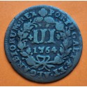 @ESCASA@ PORTUGAL 3 REIS 1764 ESCUDO DEL REY JOSE I y VALOR KM.241 MONEDA DE BRONCE III REIS JOSEPHUS Dei Gratia ALGARVE