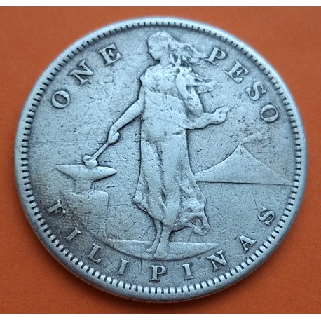 ESTADOS UNIDOS Ocupación x FILIPINAS 1 PESO 1908 S DAMA y ESCUDO KM.172 MONEDA DE PLATA MBC- Dolar PHILIPPINES R/1