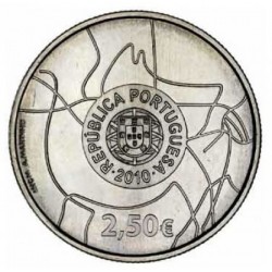 PORTUGAL 2,50 EUROS 2010 UNESCO CABALLOS EN PINTURAS RUPRESTRES ANVERSO y REVERSO EN MONEDA DE NICKEL SC