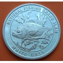 . 1 ONZA + Imperfecciones x ESTADOS UNIDOS NORTH AMERICAN FISHING CLUB Pez WHITE BASS MEDALLA DE PLATA PURA 999 FINE SILVER