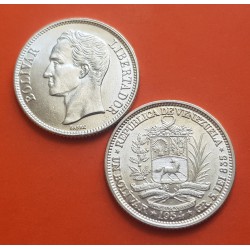 . 1 moneda SC- x VENEZUELA 1 BOLIVAR 1954 SIMON BOLIVAR y ESCUDO NACIONAL KM.37 silver coin