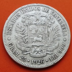 @RARA FECHA@ VENEZUELA 5 BOLIVARES 1926 LIBERTADOR SIMON BOLIVAR KM.24.2 MONEDA DE PLATA silver coin