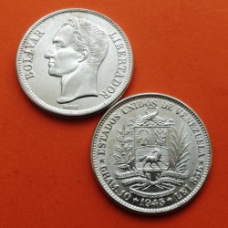 VENEZUELA 1 BOLIVAR 1945 SIMON BOLIVAR PLATA EBC SILVER KM.37