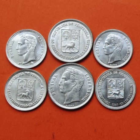 . 3 monedas SC x VENEZUELA 25 CENTIMOS 1954 + 25 CENTIMOS 1960 + 50 CENTIMOS 1954 SIMON BOLIVAR KM.35 + 36 PLATA