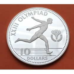 Tirada 2.100 uds BAHAMAS 10 DOLARES 1984 ATLETISMO LOS ANGELES KM.114 MONEDA DE PLATA PROOF 10 Dollars silver