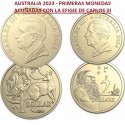 . 1 aaacoin @PRIMERAS MONEDAS de CARLOS III@ AUSTRALIA 1 DOLAR 2023 CANGURO + 2 DOLARES 2023 ABORIGENES SC Latón