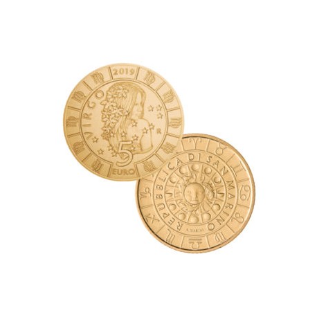 15000 uds. SAN MARINO 5 EUROS 2019 SIGNOS DEL ZODIACO 6ª MONEDA VIRGO COBRE SC MONEDA CONMEMORATIVA