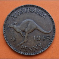 AUSTRALIA 1 PENIQUE 1948 REY JORGE VI y CANGURO Sin Leyenda IND:IMP KM.43 MONEDA DE BRONCE MBC+ 1 Penny