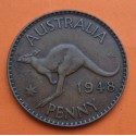 AUSTRALIA 1 PENIQUE 1948 REY JORGE VI y CANGURO Sin Leyenda IND:IMP KM.43 MONEDA DE BRONCE MBC+ 1 Penny