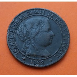 ESPAÑA REINA ISABEL II 2,50 CENTIMOS DE ESCUDO 1868 OM Ceca de JUBIA KM.634.2 MONEDA DE COBRE MBC- Spain 2 1/2 Centimos R/3