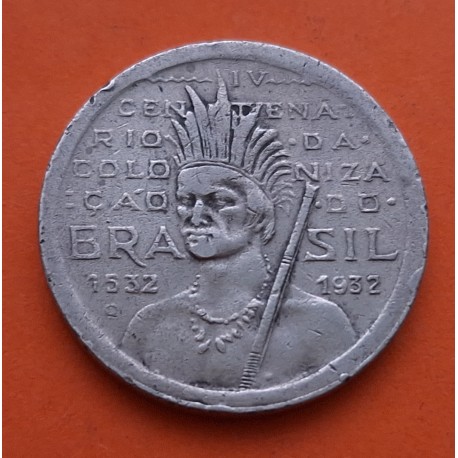 BRASIL 100 REIS 1932 INDIO NATIVO CON PENACHO KM.527 MONEDA DE NICKEL MBC Brazil