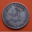 @ESCASA@ INDIA PORTUGUESA 1/4 RUPIA 1947 ESCUDO KM.33 MONEDA DE NICKEL MBC Estado Da PORTUGAL COLONY GOA