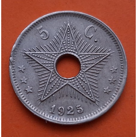 CONGO BELGA 5 CENTIMOS 1925 ESTRELLA DE MAR REY ALBERTO I DE BELGICA KM.17 MONEDA DE NICKEL MBC Belgisch Belge Congo Centimes