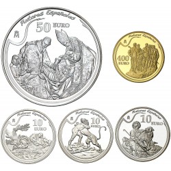 SPAIN 10 EUROS 2011 + 50 EUROS 2011 + 400 EUROS 2011 IV Serie SPANISH PAINTERS 5 COINS SILVER & GOLD FNMT SET